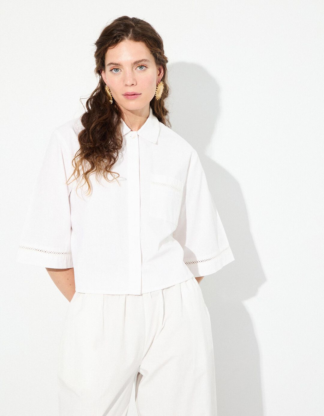 Camisa Curta, Mulher, Bege Claro 
