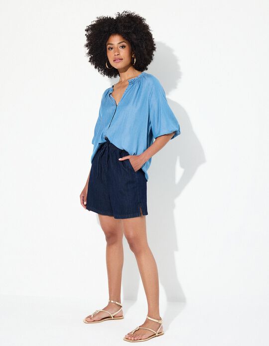 Comprar Online Calções de Ganga, Mulher, Azul Escuro 
