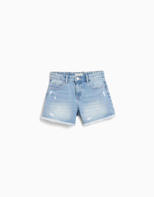 Comprar Online Calções de Ganga com Rasgões, Menina, Azul Claro 
