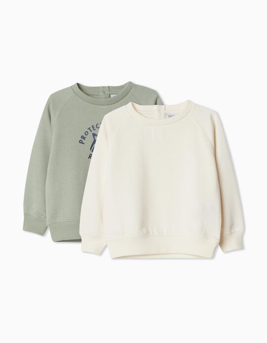Comprar Online Pack 2 Fleece Sweatshirts, Baby Boy, Light Beige/Green