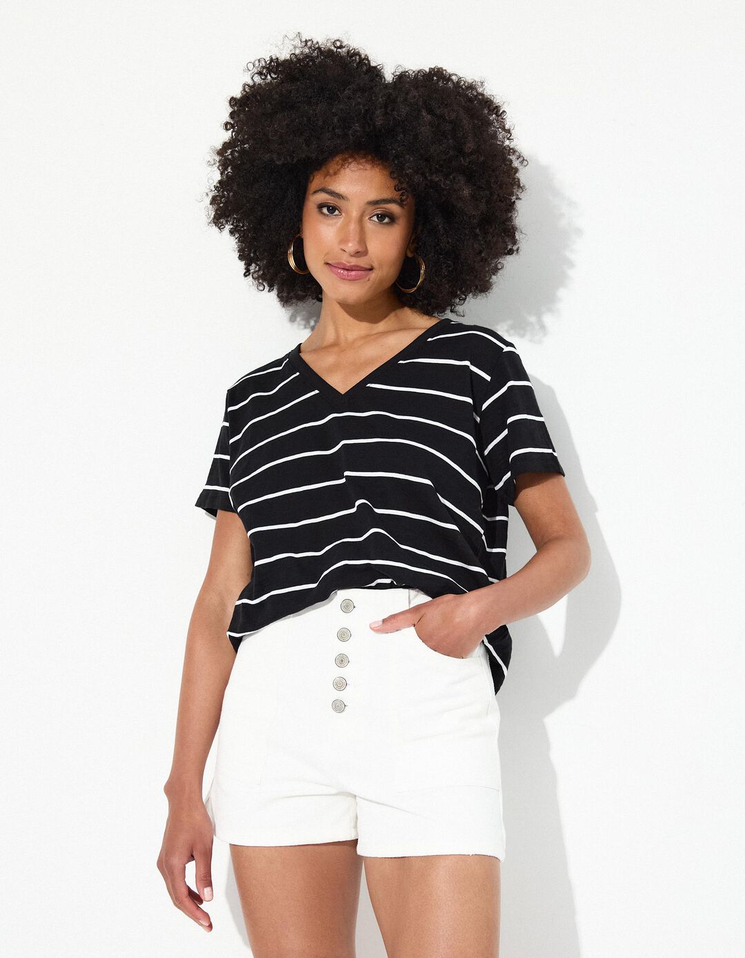 T-shirt Riscas, Mulher, Preto
