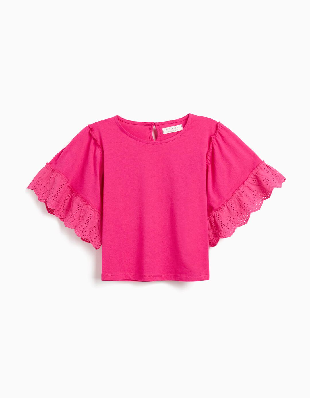 T-shirt Bordada, Menina, Rosa Escuro 