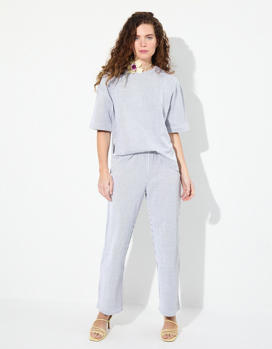 T-shirt Riscas, Mulher, Cinzento