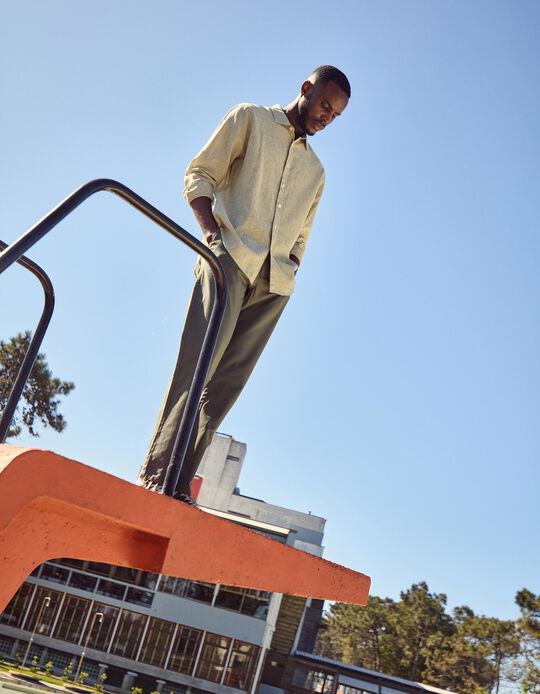 Comprar Online Calças Chino com Linho, Homem, Verde Escuro 