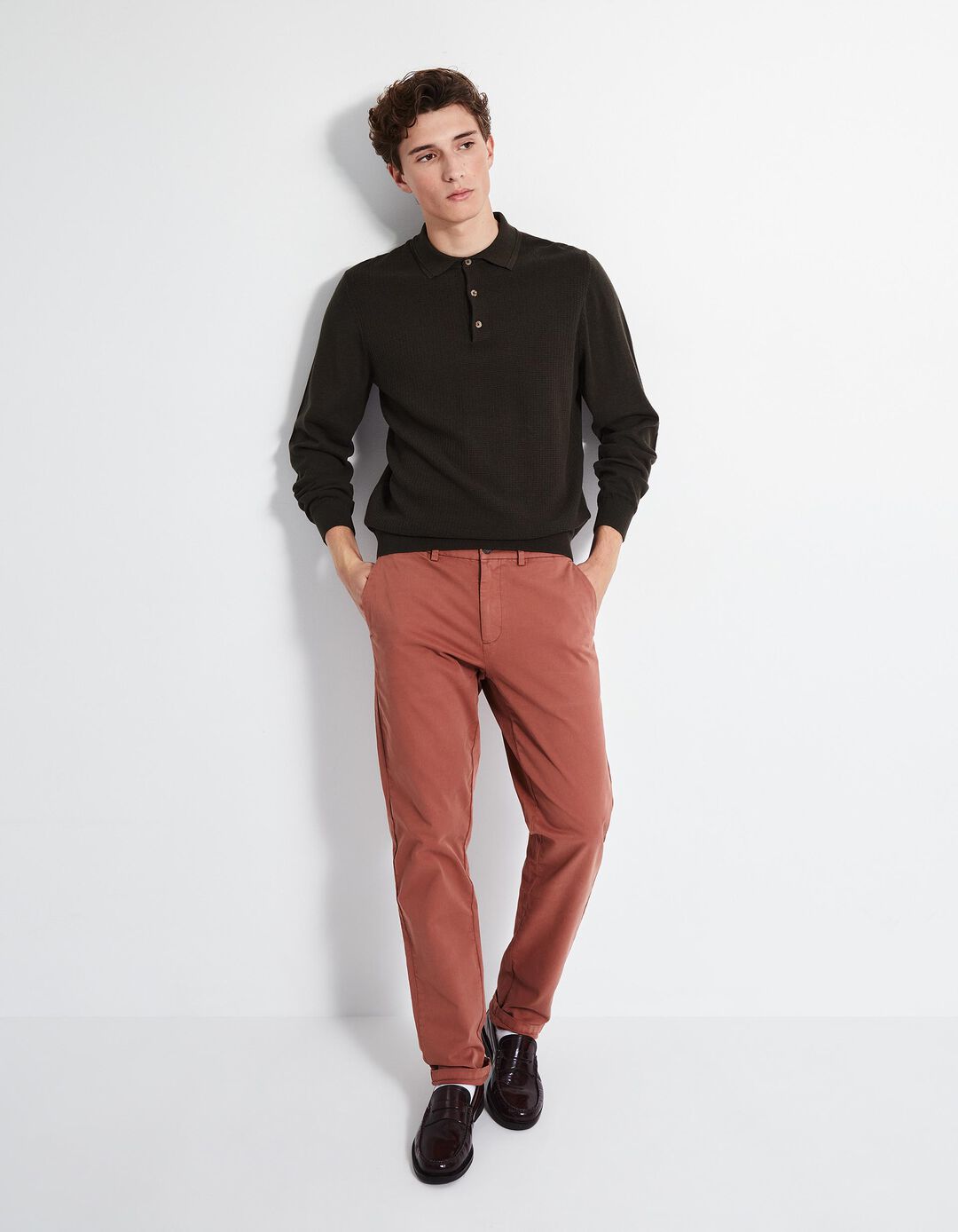 Calças Chino Slim, Homem, Laranja Escuro
