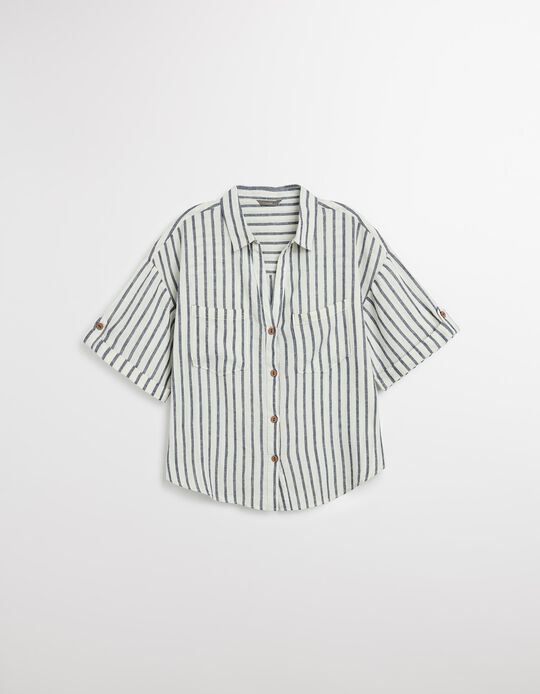 Comprar Online Camisa Curta com Linho, Mulher, Azul