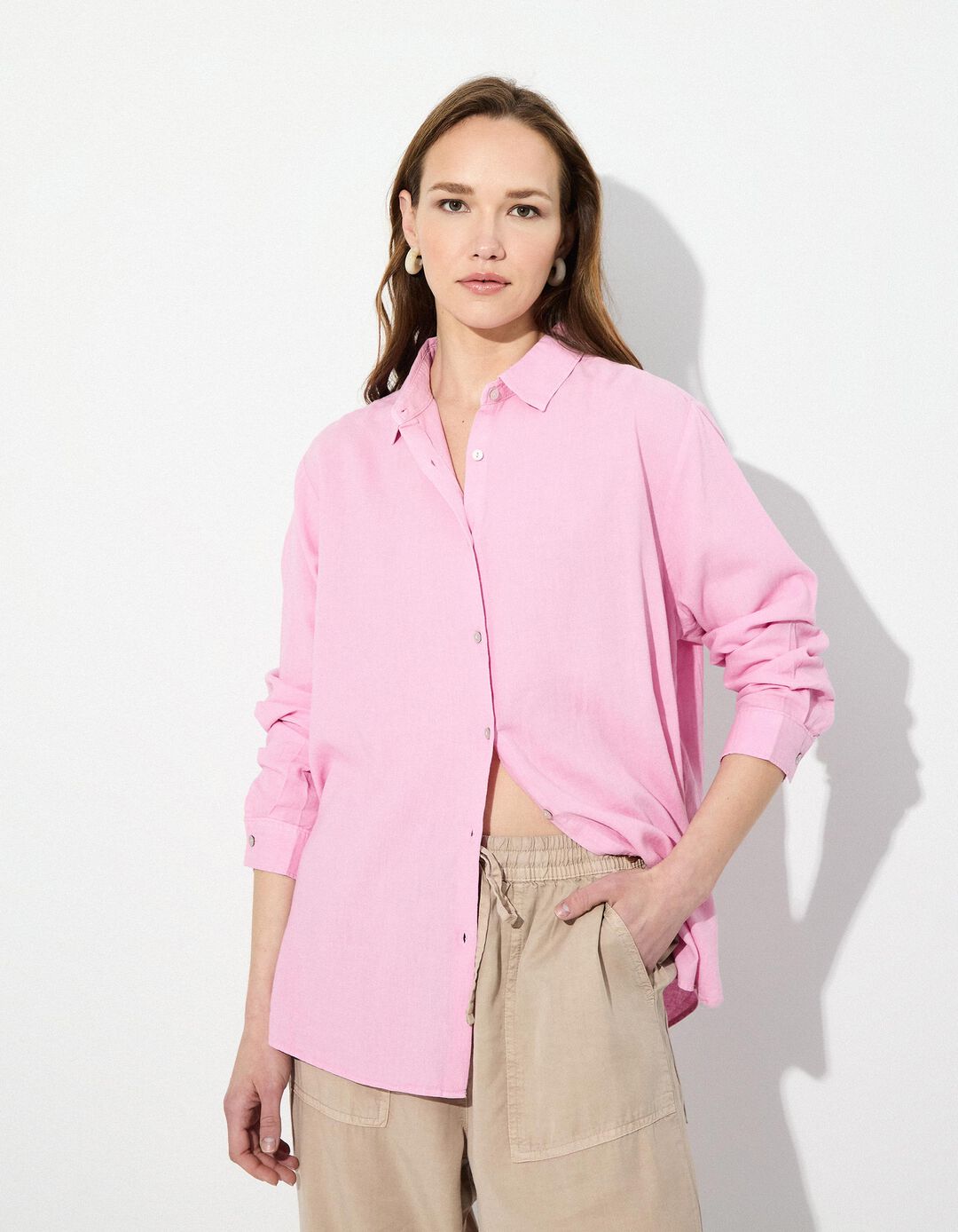 Camisa com Linho, Mulher, Rosa