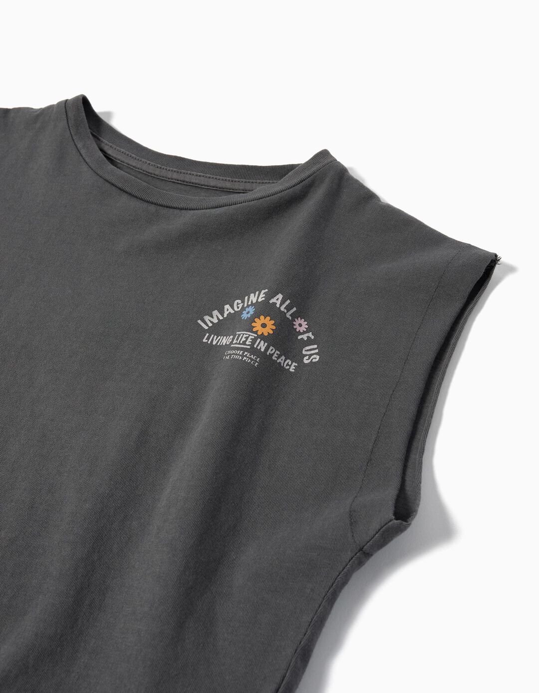 T-shirt sem Mangas 'Peace Language', Menina, Cinzento Escuro