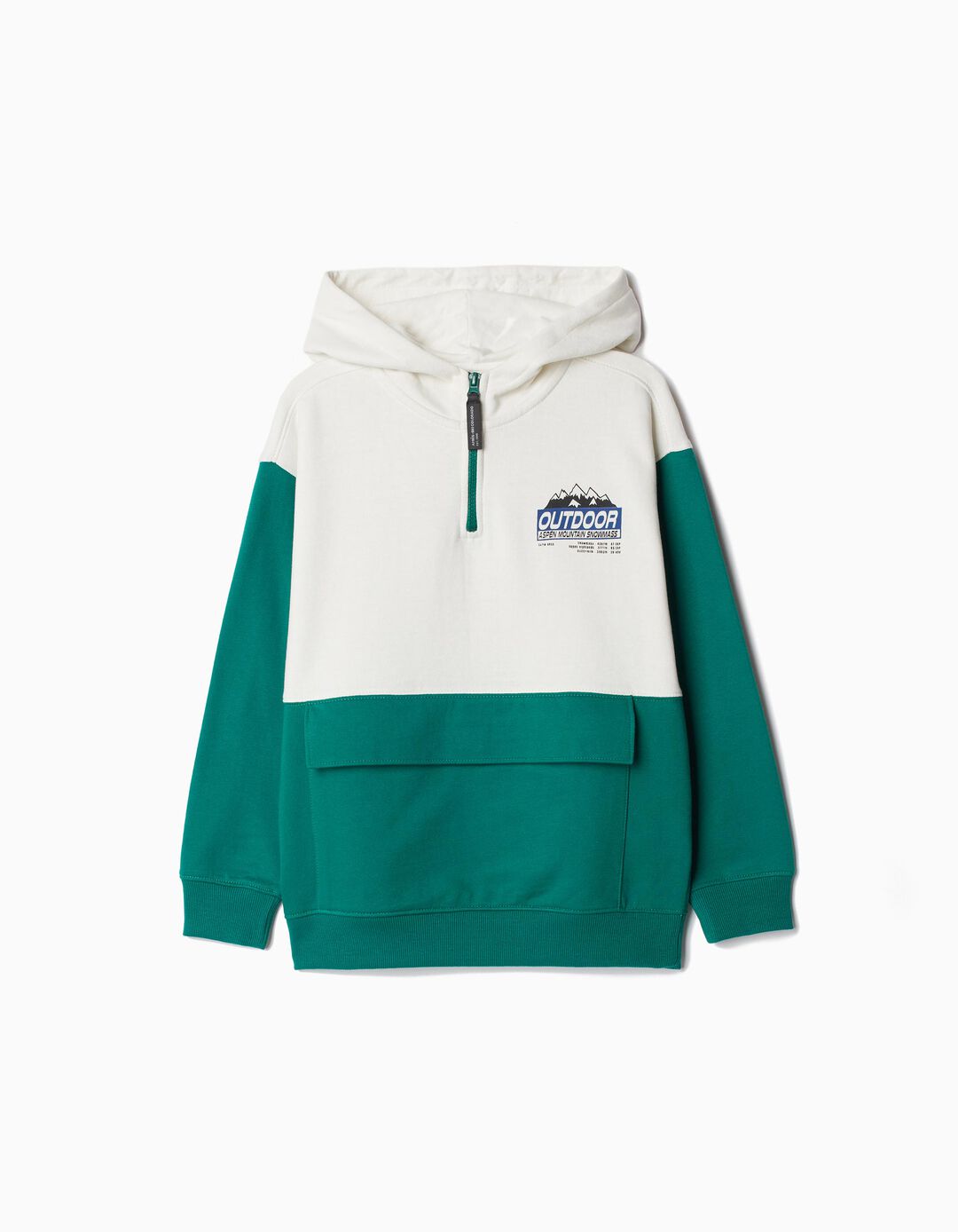 Sweatshirt Capuz Bolso, Menino, Verde