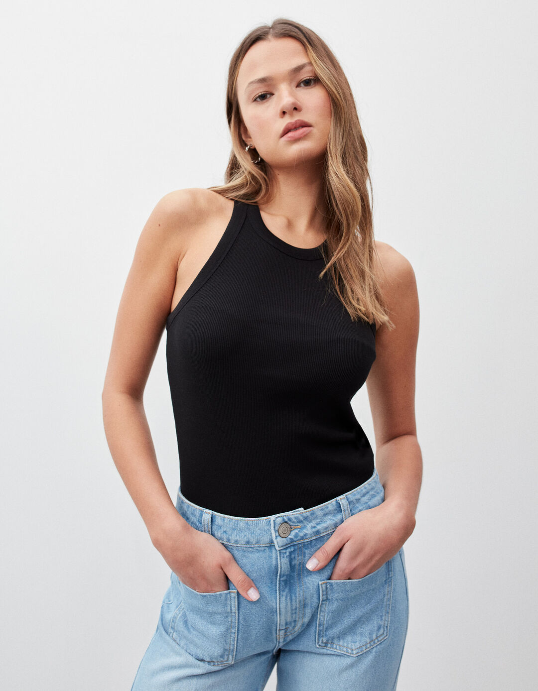 Ribbed Tank Top, Woman, Black